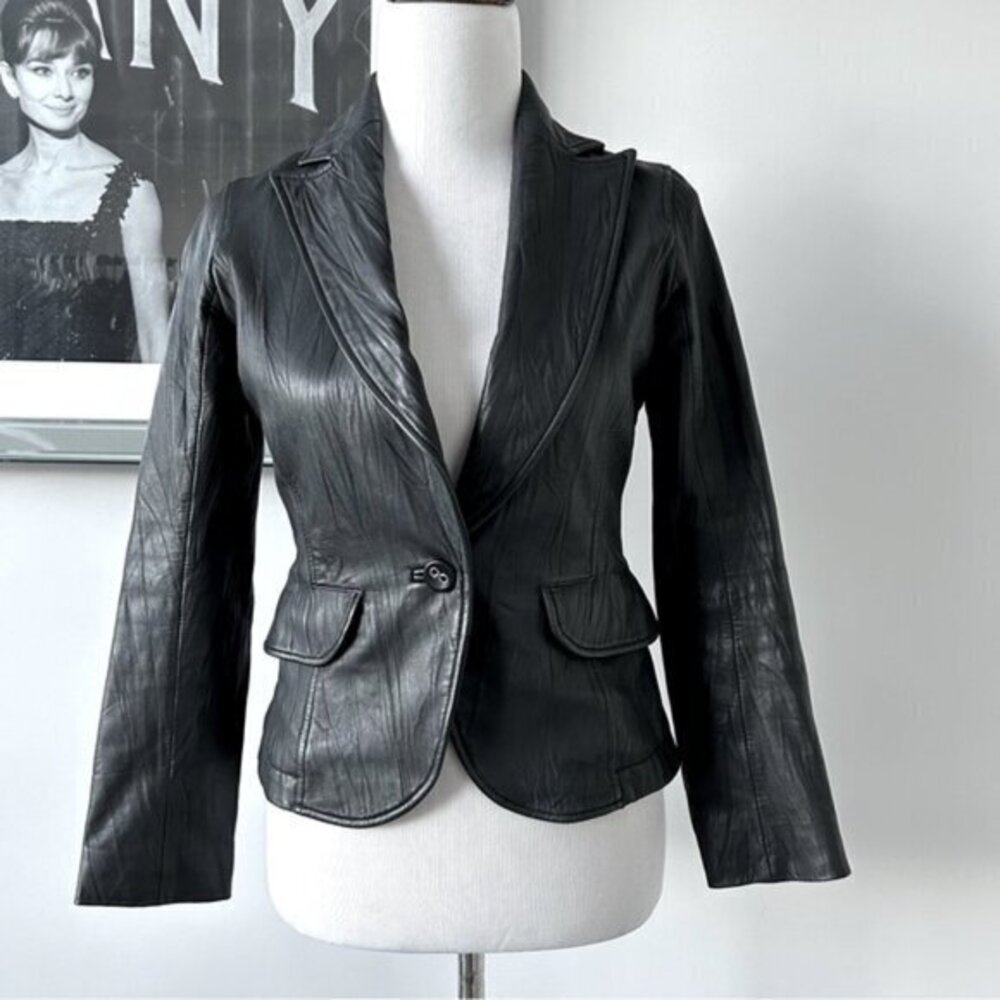 Lanvin en Blue Leather Blazer Jacket